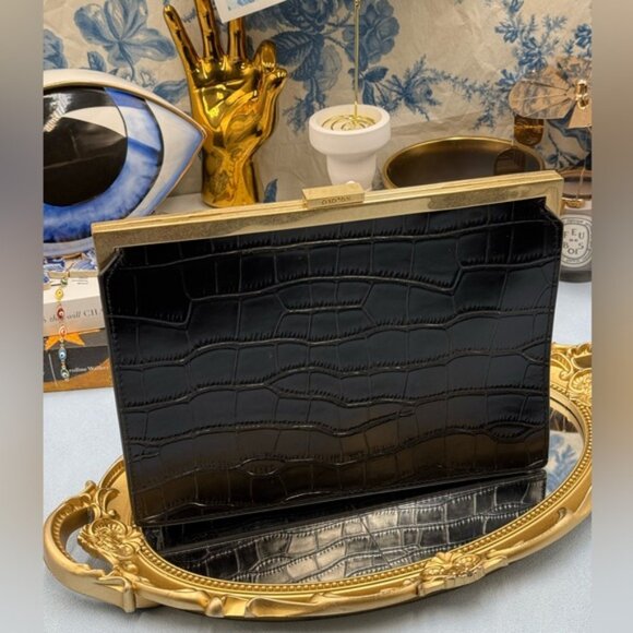 🆕 OROTON 🧿 NWOT Black Icon Frame Croco Clutch - Picture 13 of 16